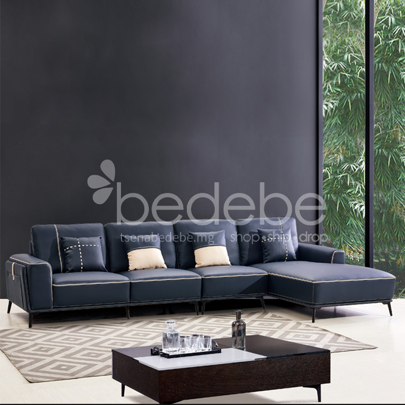 Bc 1915 Modern Minimalist Living Room First Layer Leather Sofa Imitation Larch Wood Square High Density Sponge Down Bc 1915 Modern Minimalist Living Room, Minimalist Leather Sofa
